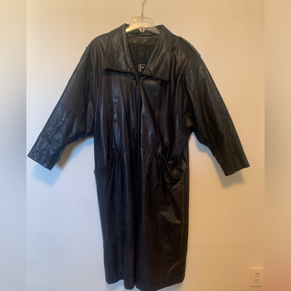 80s Gino Di Giorgio Leather Trench Coat Vintage - Picture 3 of 10